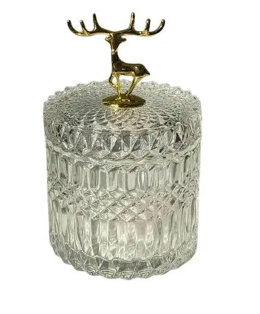 Цукерниця Olens 8030-386 Золотий олень скло з фацетованим дизайном 490 мл Прозорий - фото 1