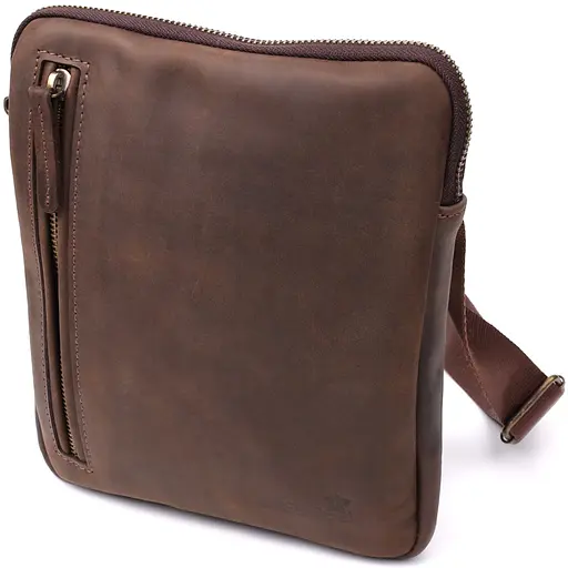 Практичная сумка для мужчин на плечо из натуральной винтажной кожи SHVIGEL 20х22х4 см sum0027429 - фото 1