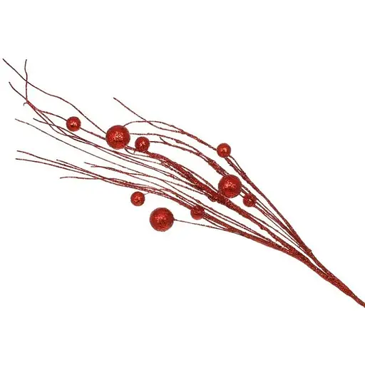 Новогодняя декоративная ветка с блестящими ягодами 78 см Красный - фото 1