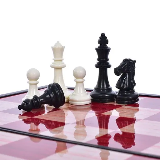 Ігровий набір 3в1 магнітні шахи шашки нарди METR+ 9831N подарунковий набір в коробці Червоний/Чорний - фото 2