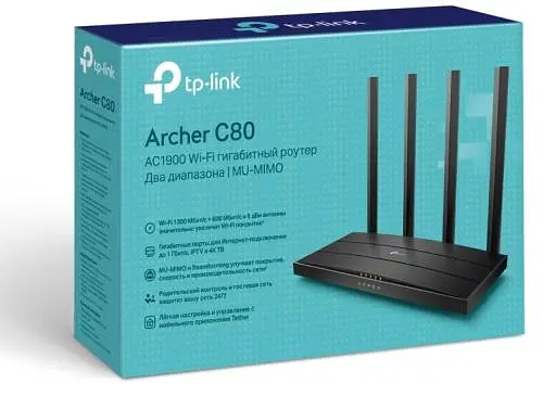 Роутер TP-LINK Archer C80 Black, Wi-Fi 802.11a/b/g/n/ac, до 1900 Mb/s, 2.4/5GHz, 4x100/1000 Mb/s, RJ45 100/1000Mb/s (Gb), 4 зовнішні - фото 4