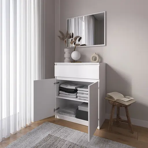 Комод тумба Vays R-23 Антрацит-Белые планки, с ящиком и отделением с полками, без ручек, ЛДСП, 80×40×98 см - для спальни, прихожей - фото 2