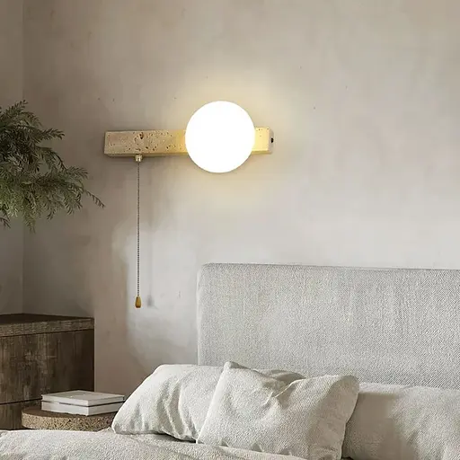 Бра праве з травертиновим корпусом та білим плафоном 30х18 см Line F Арт. STW002/1 R (правий) - фото 3