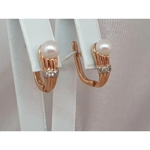 Золотые серьги с бриллиантами и жемчугом. EP17085К - фото 2