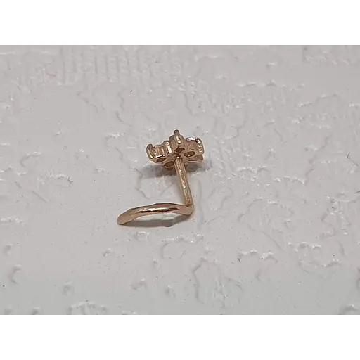 Золотая серьга-пирсинг в нос Dear с фианитами. 1041.1 Розовый (светлый)/Белый - фото 4