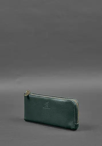 Кожаный портмоне-купюрник на молнии 14.0 зеленый - фото 4
