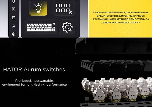 Клавіатура ігрова механічна HATOR HTK-3160-UA Skyfall 65 Wireless Aurum Sterling Switch USB, 2,4 ГГц, BT 5.3 Black-White - фото 12