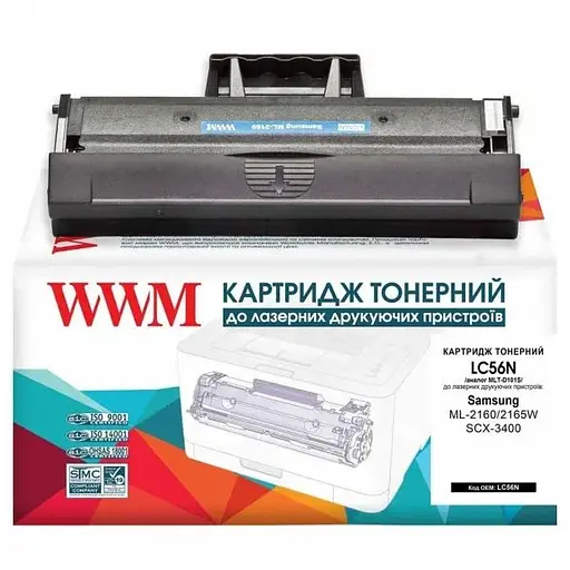 Картридж Samsung MLT-D101S, Black, ML-2160/2165/2168, SCX-3400/3405, SF-760P, 1500 стор, WWM (LC56N)