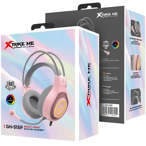 Ігрова гарнітура Xtrike Me GH-515 USB+3.5 мм 7 режимів RGB кабель 2 м рожева - фото 5