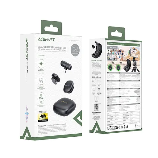 Мікрофонна система Acefast бездротова R1 wireless lavalier microphones чорний - фото 2