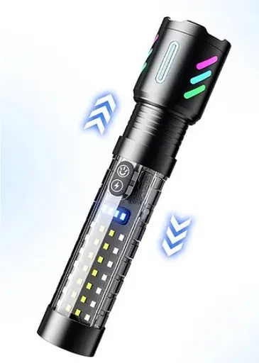 Фонарь ручной аккумуляторный COBA CB-519D Светодиодный ручной фонарик с подсветкой, 5 режимов работы, с индикатором заряда Черный - фото 4