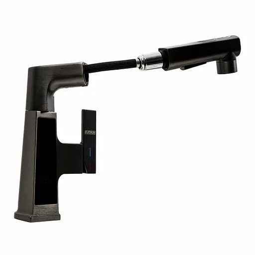 Змішувач для кухні Platinum с висувним виливом та індикатором A236 чорний - фото 4