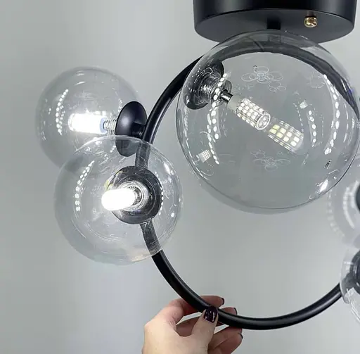 Люстра у формі кільця в чорному корпусі з плафонами Bubble Line.F H 069/5 BK - фото 4