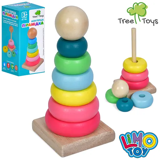 Дерев’яна іграшка Пірамідка, 13.5 см, кільця 6 шт., Limo Toy MD1982 - фото 2