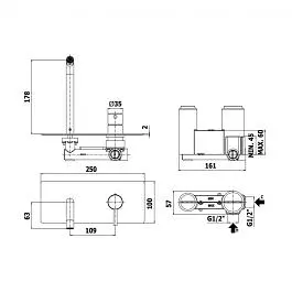Смеситель для раковины настенный Paffoni Light излив 178 мм honey gold brushed LIG105HGSP, Золотой - фото 2