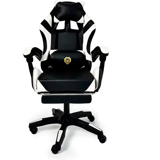 Геймерское кресло Primaveo с эргономичными подушками и выдвижной подставкой для ног черно-белое