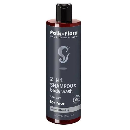 Мужской шампунь-гель для душа 2в1 Folk&Flora Укрепляющий 400 мл - фото 1