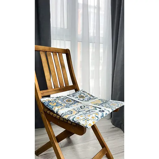 Водоотталкивающая подушка на стул Витраж плитка синяя (2 шт.) - фото 5