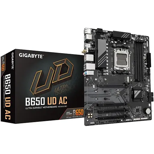 Материнська плата Gigabyte AM5 B650 UD AX, B650, 4xDDR5, Int.Video (CPU), 4xSATA3, 3xM.2, 1xPCI-E 4.0 x16, 3xPCI-E 3.0 x16, ALC897, RTL8111H, WiFi 6, Bluetooth 5.3, 6xUSB3.2/12xUSB2.0, HDMI/DP, ATX - фото 2