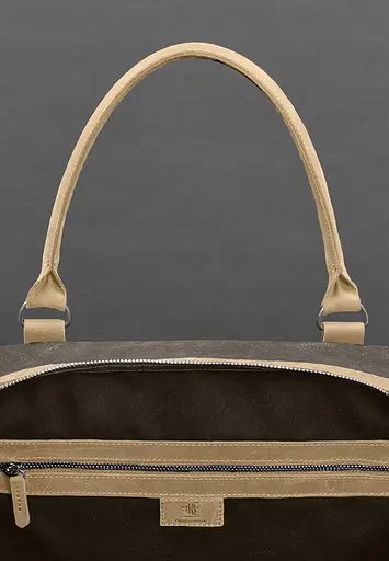 Дорожная сумка из коричневого конваса и натуральной кожи Crazy Horse светло-бежевая - фото 8