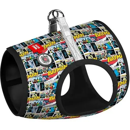 Шлея для собак Waudog Clothes м'яка з QR паспортом, малюнок "Бетмен комікс", S2