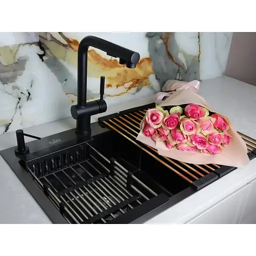 Чорна кухонна мийка Nett NВ-5245 45 см накладна з нержавійки - фото 6