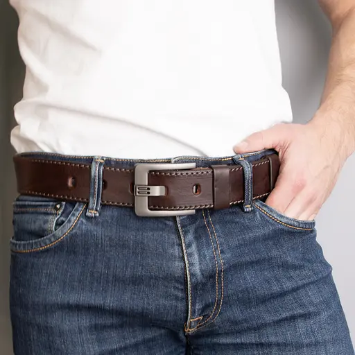 Ремень мужской кожаный JK-4007 (125 см) коричневый - фото 5