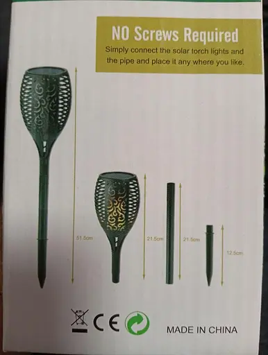 Садовий світильник Solar flame led light sensor activated 51,5см 600 мАг Водонепроникний ліхтар факел Чорний - фото 9