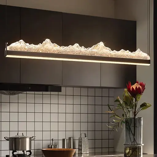 Видовжена люстра з підвісним корпусом у вигляді таючих гір з патиною 120 см | Line F | Арт. MJ374-L1200 BK - фото 3