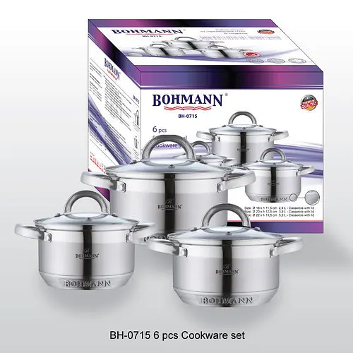 Універсальний набір каструль з кришками Bohmann BH-0715 з нержавіючої сталі з антипригарним покриттям - фото 4