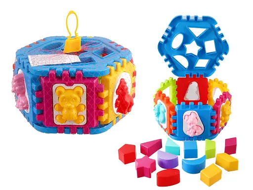 Логічний шестигранник-сортер із геометричними фігурами та тваринами, 50-002