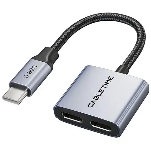 Аудіо адаптер Cabletime USB Type-C (M) Type-C Audio (F) / Type-C (F) PD60W (CPA2G) - фото 1