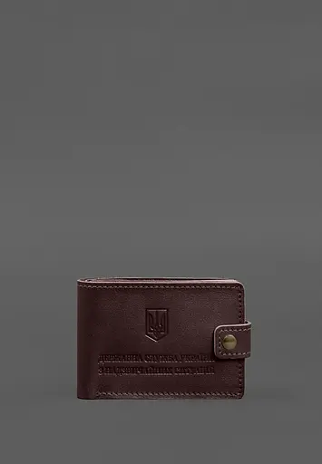 Кожаная обложка-портмоне на удостоверение ГСЧС бордовая - фото 2