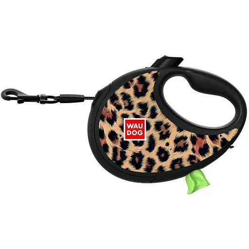 Повідець-рулетка для собак WAUDOG R-leash з контейнером для пакетів, малюнок "Леопард" світловідбивна стрічка M до 20 кг 5 м - фото 2