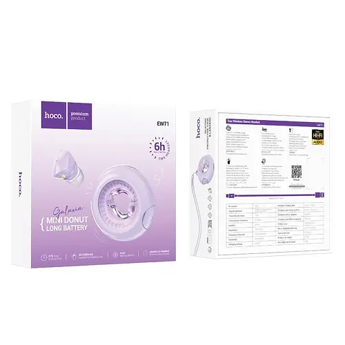 Наушники беспроводные Hoco EW71 Galaxia true wireless BT5.4/6hours фиолетовые - фото 6