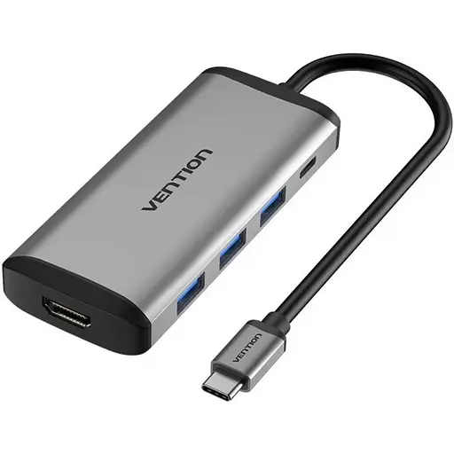 Хаб Vention Type-C to HDMI/USB3.0*3/PD Converter 0.15M Gray Metal Type (CNBHB)