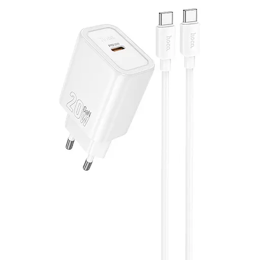 МЗП Hoco N60 Gentle PD20W (1USB-C) + кабель Type-C to Type-C White