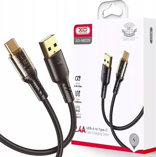 Кабель XO NB229 transparent design waven 2.4A Type-c usb cable Черный - фото 2