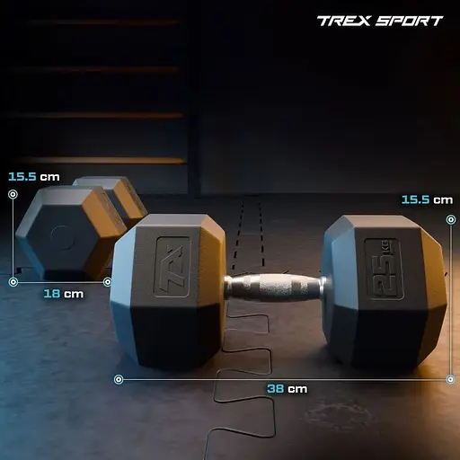 Гантеля шестигранная Trex Sport прорезиненная TX-250RD 25кг - фото 2