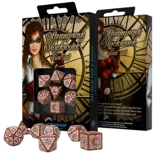 Набір кубиків Steampunk Clockwork Caramel & white Dice Set , 7 шт. (SSTC72) - фото 1