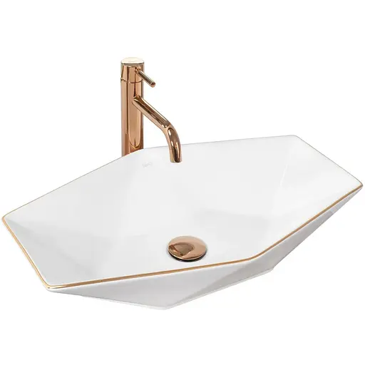 Умивальник Rea Vegas rose gold edge накладний REA-U5605, Білий - фото 1