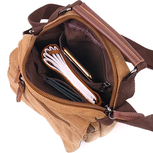 Мужская маленькая сумка из плотного текстиля Vintage 21х24х9 см 000221888 - фото 5