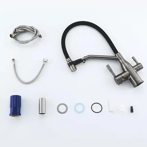 Змішувач для кухні під фільтр з гнучким виливом Frap F4397-9 Графітовий хром - фото 5