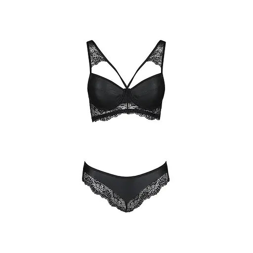 Комплект із еко-шкіри з мереживом Passion Loona Set black L/XL - фото 5