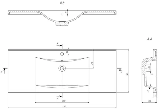 Раковина матовая врезная Amidicon Liza 120 1202x480 из литого камня LIZA_120_MAT, Белый матовый - фото 6