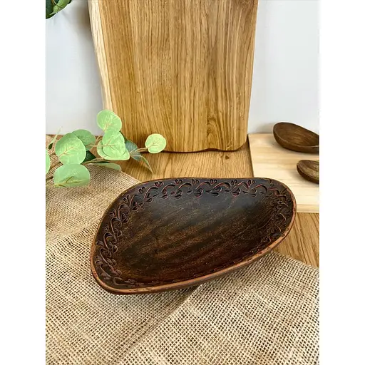 Блюдо овальне  керамічне (глиняне) різьблене 1 л Декор - фото 7