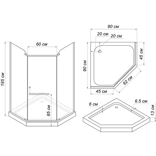 Душевая кабина Bravo RABA L90TB (L90BT), пятиугольная - фото 3