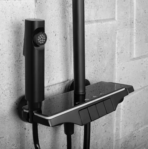 Душова система Rea Savio Led black з термостатом REA-P8410, Чорний матовий - фото 6