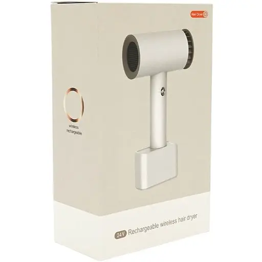 Беспроводной фен Voltronic 2600mAh, 2 режима, зарядка от 220V+microUSB, 145х70х199, White+переходник - фото 4