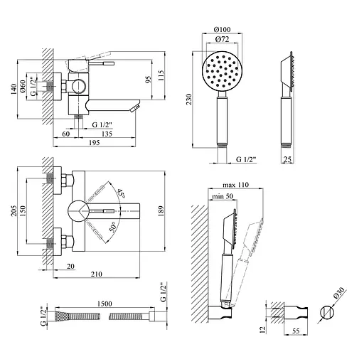 Смеситель для ванны Kroner KRM Edelstahl Klassisch - ESG060 (CV022998) - фото 8